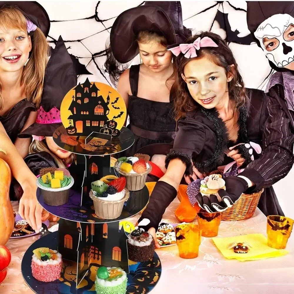 Halloween Party Cupcake Stand Decorations, 3 Tier Happy Halloween Theme Party